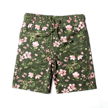 NEW SUMMER GREEN WITH PINK FLOWER PRINTED UNISEX SHORTS